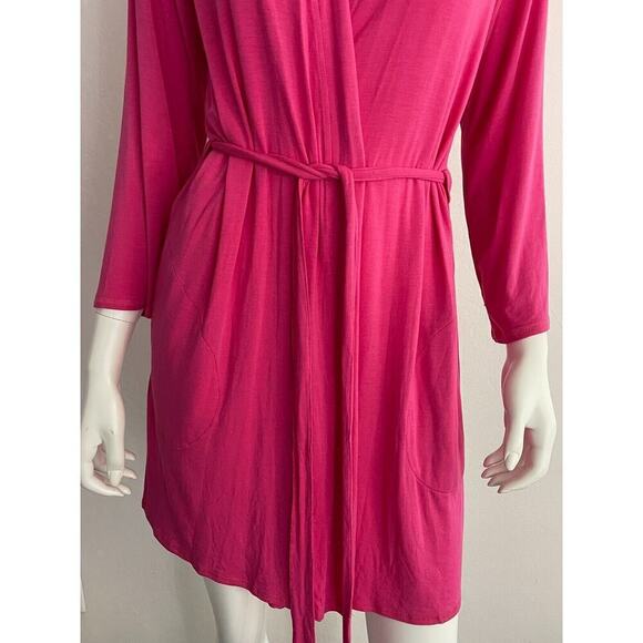 Josie Natori S Robe Pink Modal Jersey Stretch Long Sleeve Knee Length - Picture 3 of 8